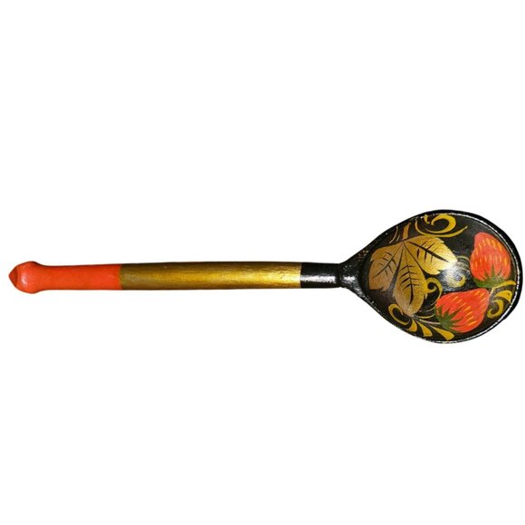 Russian Khokhloma Wooden Bowl & Spoon Set Hand-Painted Floral Red Balck Gold - Picture 4 of 6
